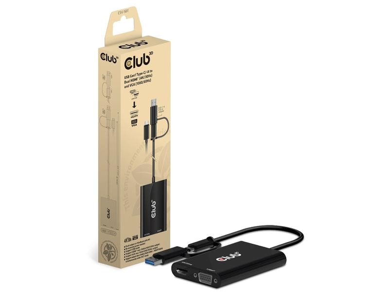 Club 3D Adapterkabel CSV-1611 USB 3.0/USB Type-C - HDMI/VGA Adapter USB Typ A und Typ C zu 4K HDMI   VGA