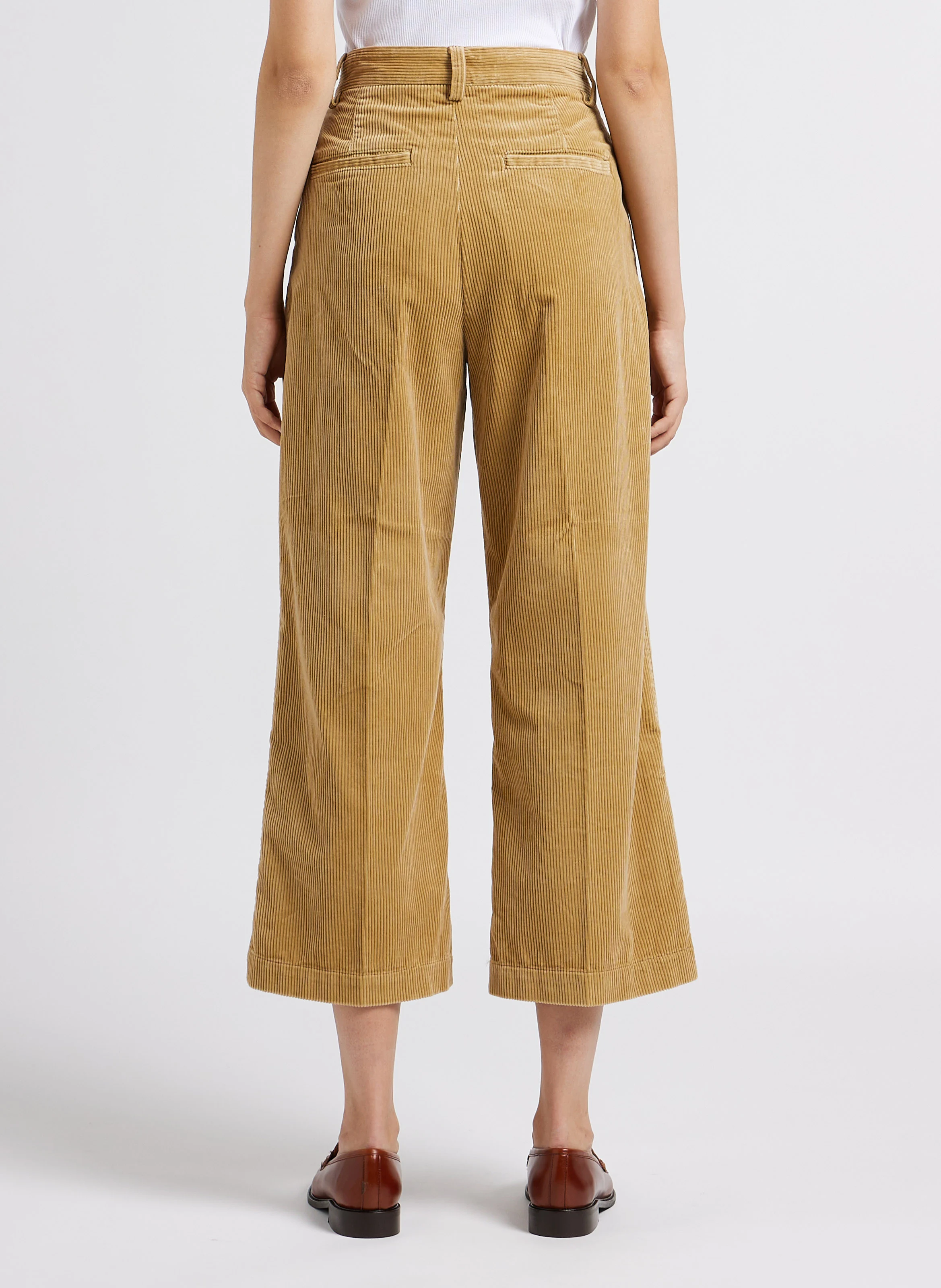 Pantalon large côtelé en coton| Beige