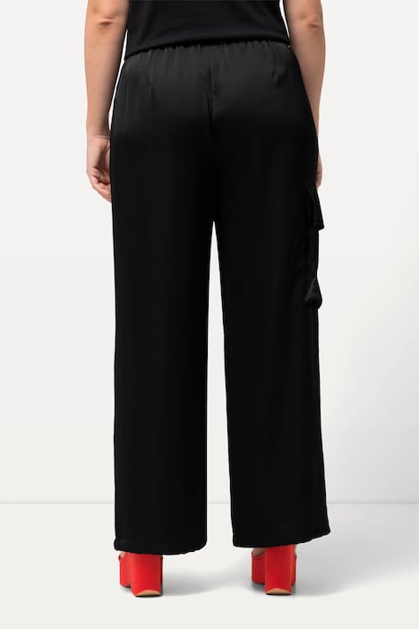 Satin-Cargohose Mary, weites, gerades Bein, Elastikbund
