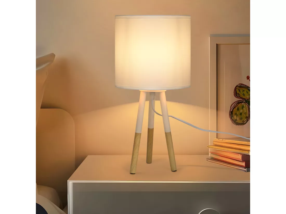 NETTLIFE Lampe de chevet Set de 1 lampes de table Moderne - Lampe de table Salon avec abat-jour en tissu Douille E27 Max. 40W Blanc