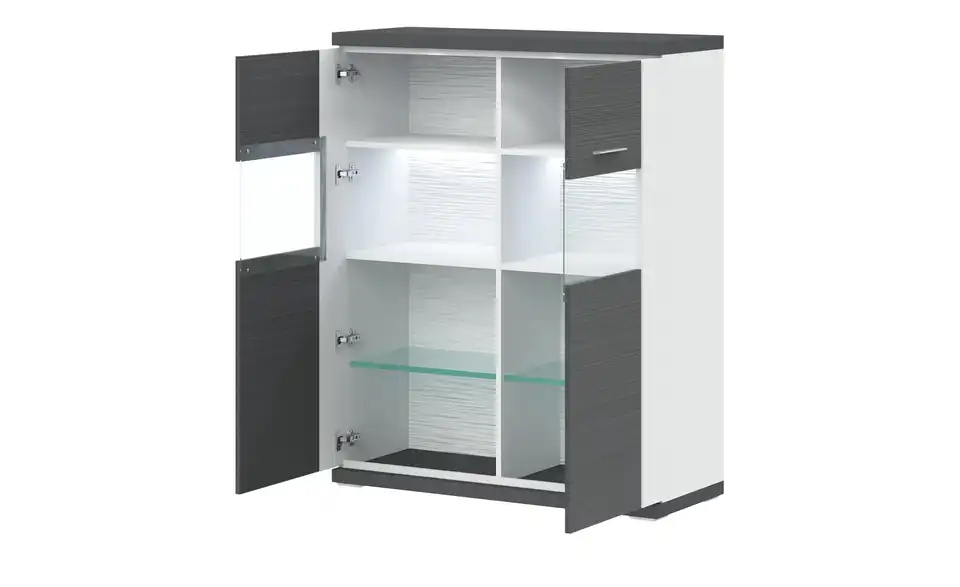 Highboard Toulon Weiß, Graphit Spot- und Nischenbeleuchtung