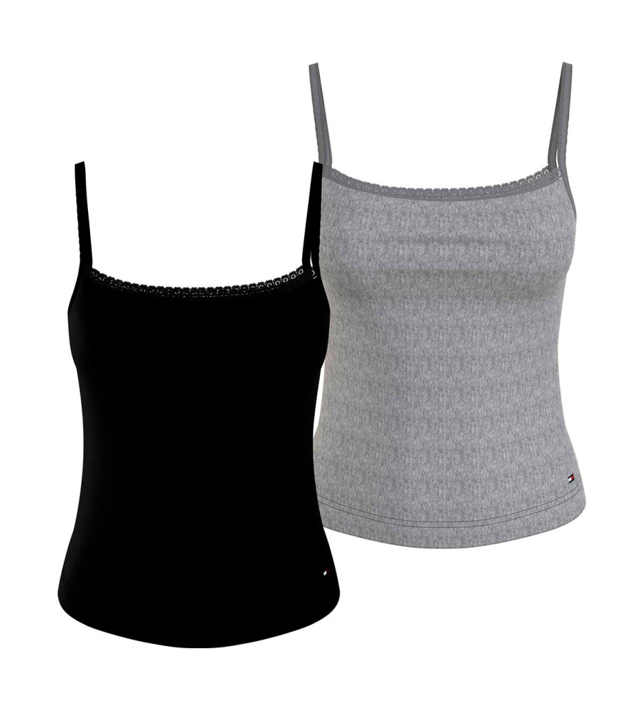 Conjunto de 2 camisetas Tommy Hilfiger Premium Essential, pretas e cinzas.
