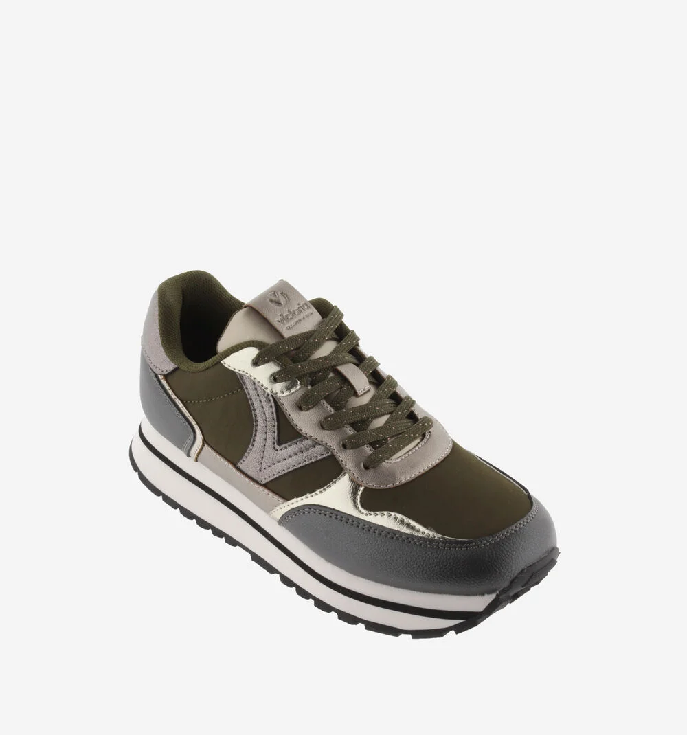 COMETA NYLON & BRILLANCE Baskets pailletées à plateforme pour femmes KAKI