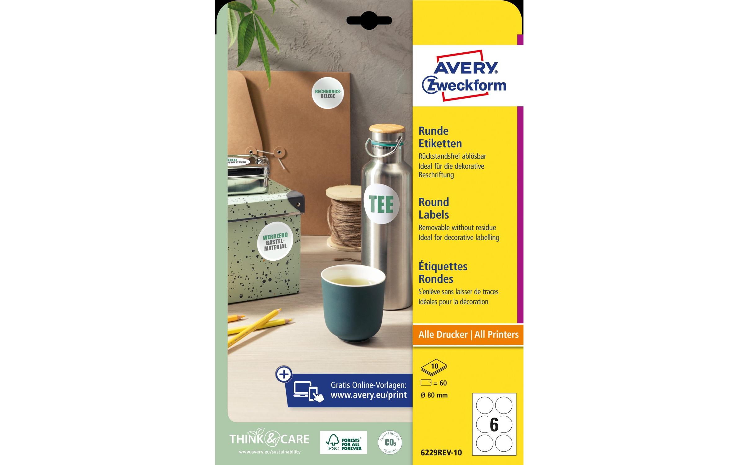 Runde Etiketten Ø 80 mm, 10 Blatt, ablösbarUmweltfreundliche Produkt-Etiketten