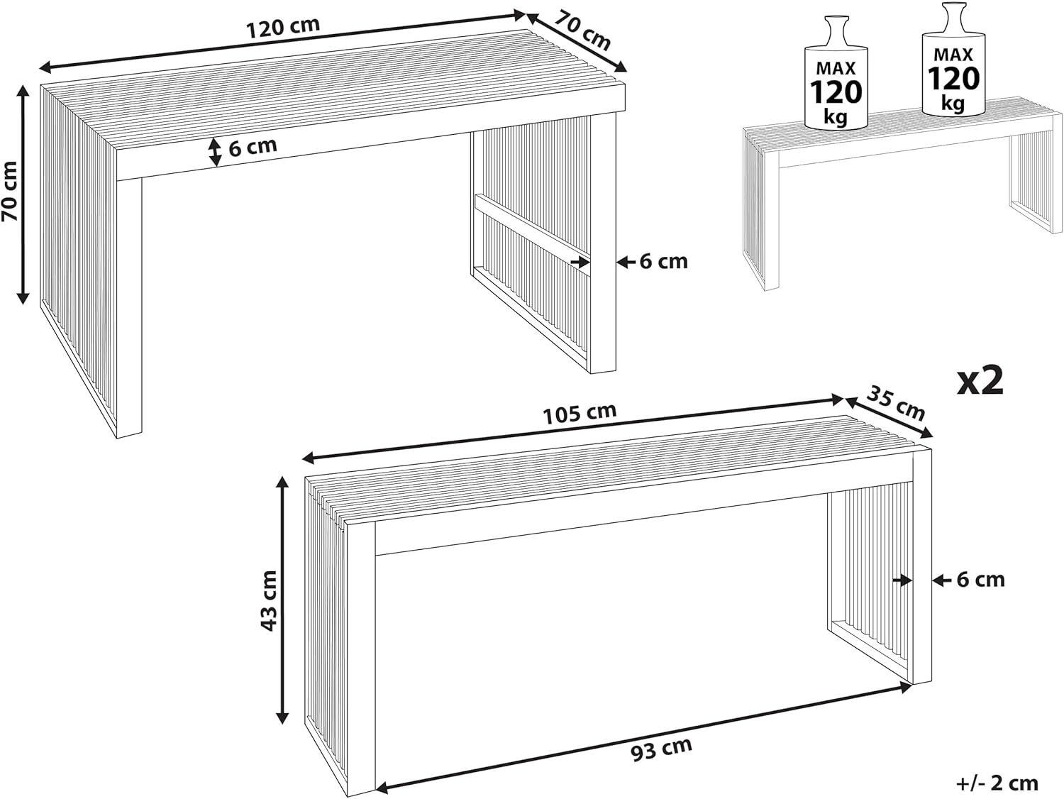 Gartentisch Set 4-Sitzer Akazienholz Hellbraun 1 Tisch und 2 Sitzbänke Bellano