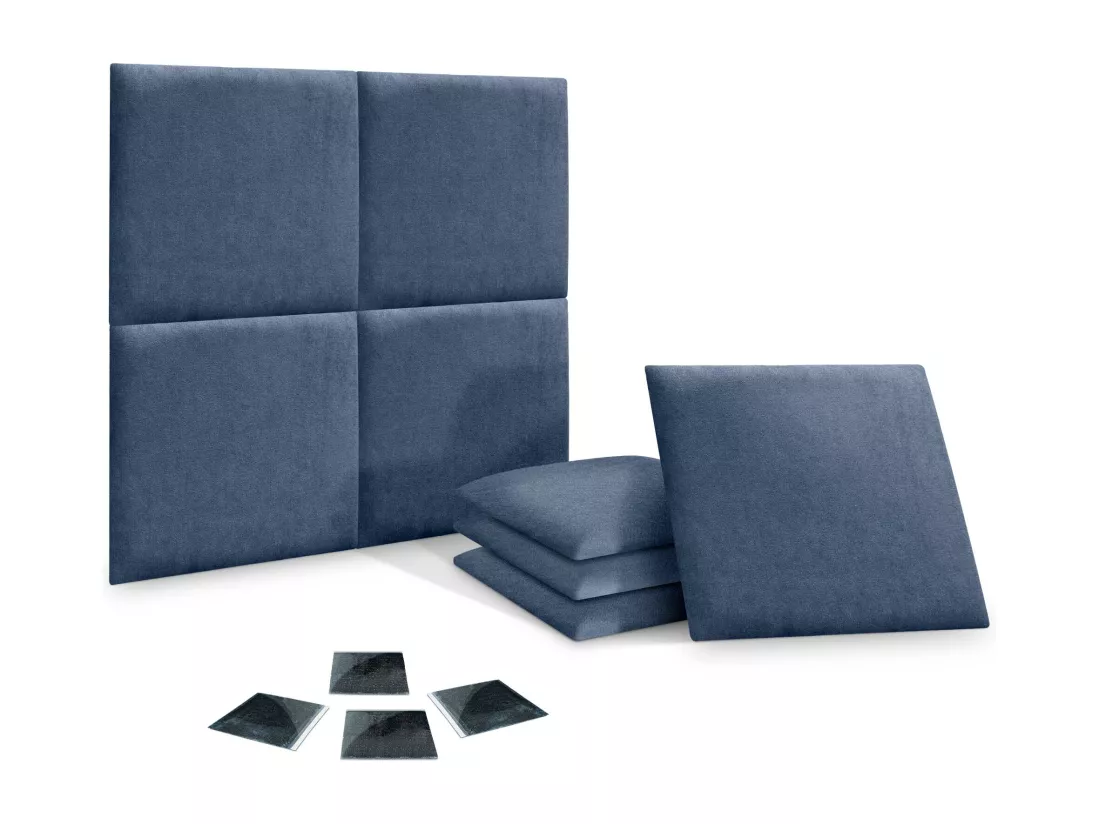 DHOME Lot de 8 Panneaux Rembourrés en Tissu Aqualine Autocollants pour Mur Acoustiques Absorbants Protection contre les Chocs (Bleu, 50x50cm, x8)
