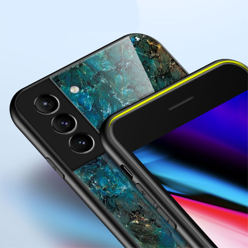 Samsung Galaxy S22 5G Hardcase Hybrid Schutzhülle Glas Rückseite Marmor Marble - Schwarz / Rot