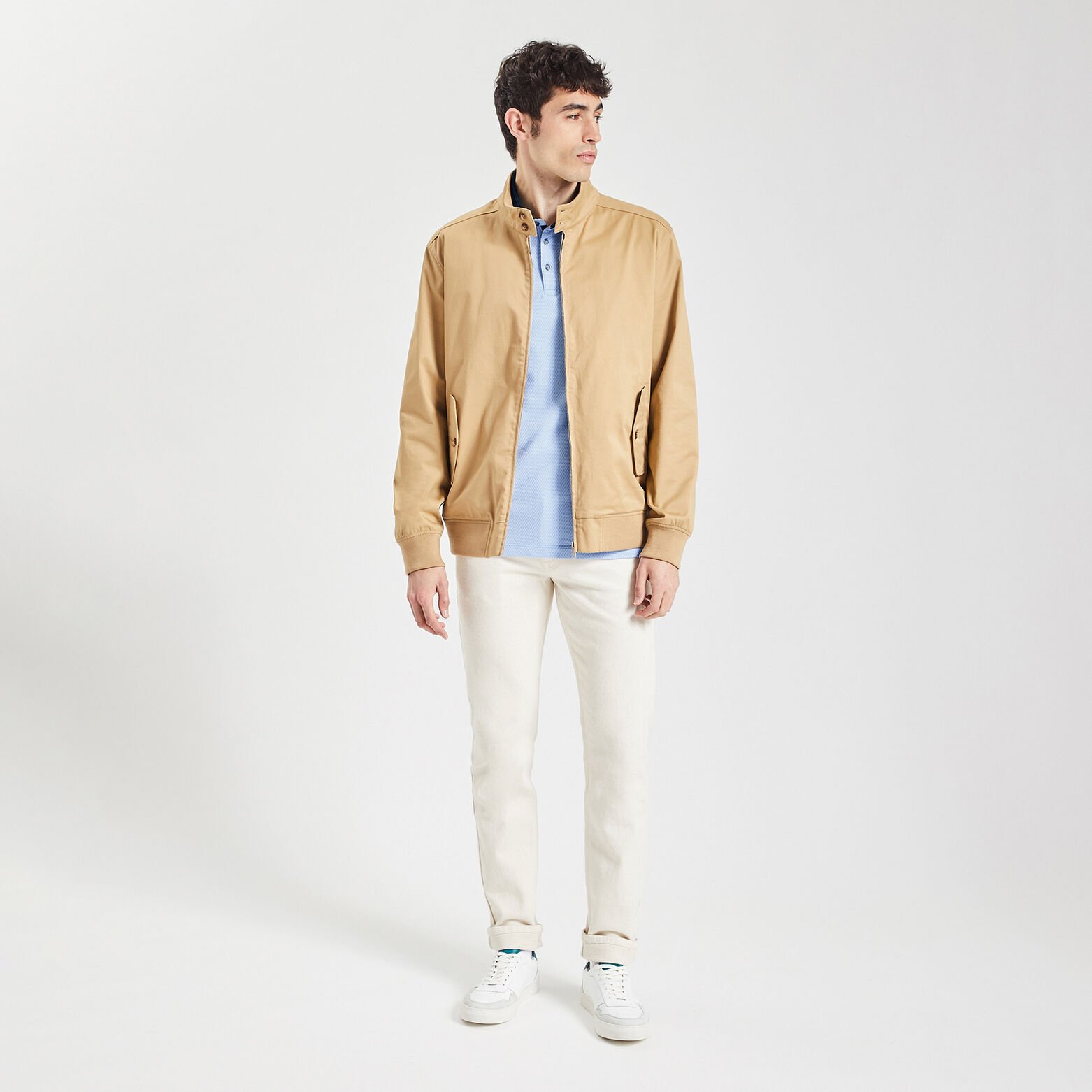 Polo manches longues jacquard à col fantaisie Bleu moyen