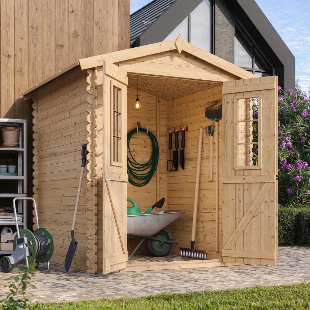 Holzhaus Gartenhaus - Gartenschuppen Holz mit Boden B196xL186xH218 cm/ 2,82 m2 - Lagerschuppen für Garten - Fahrrad Schuppen - TIMBELA M320C+M320G