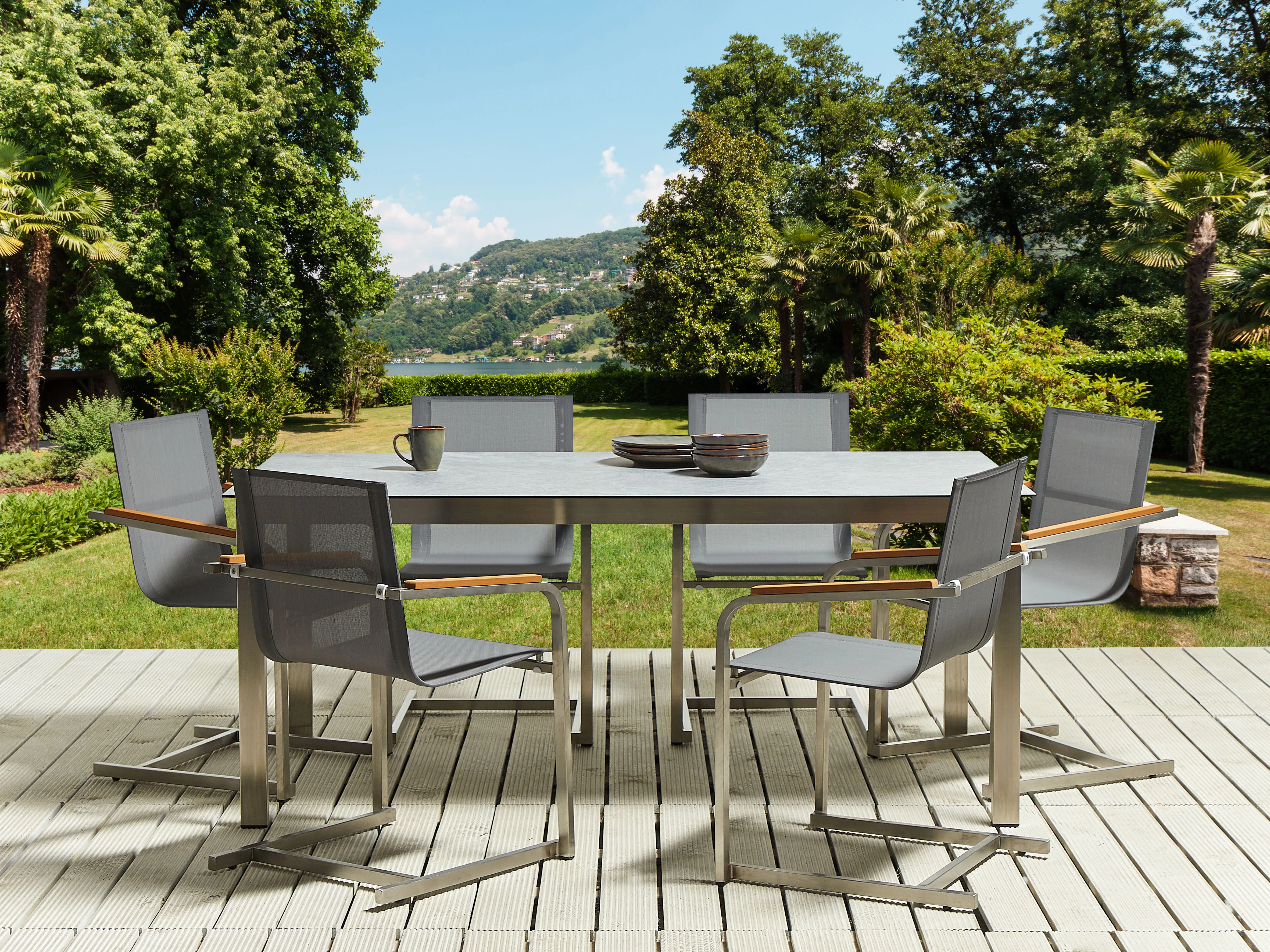 Tuin eettafel COSOLETO 180 cm 90 cm Glas Grijs