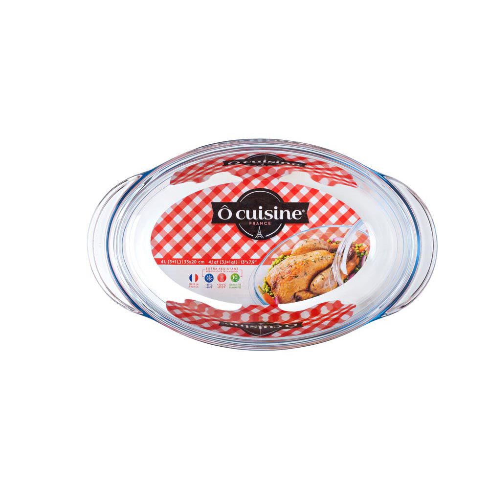 Cocotte ovale en verre transparent 4 L