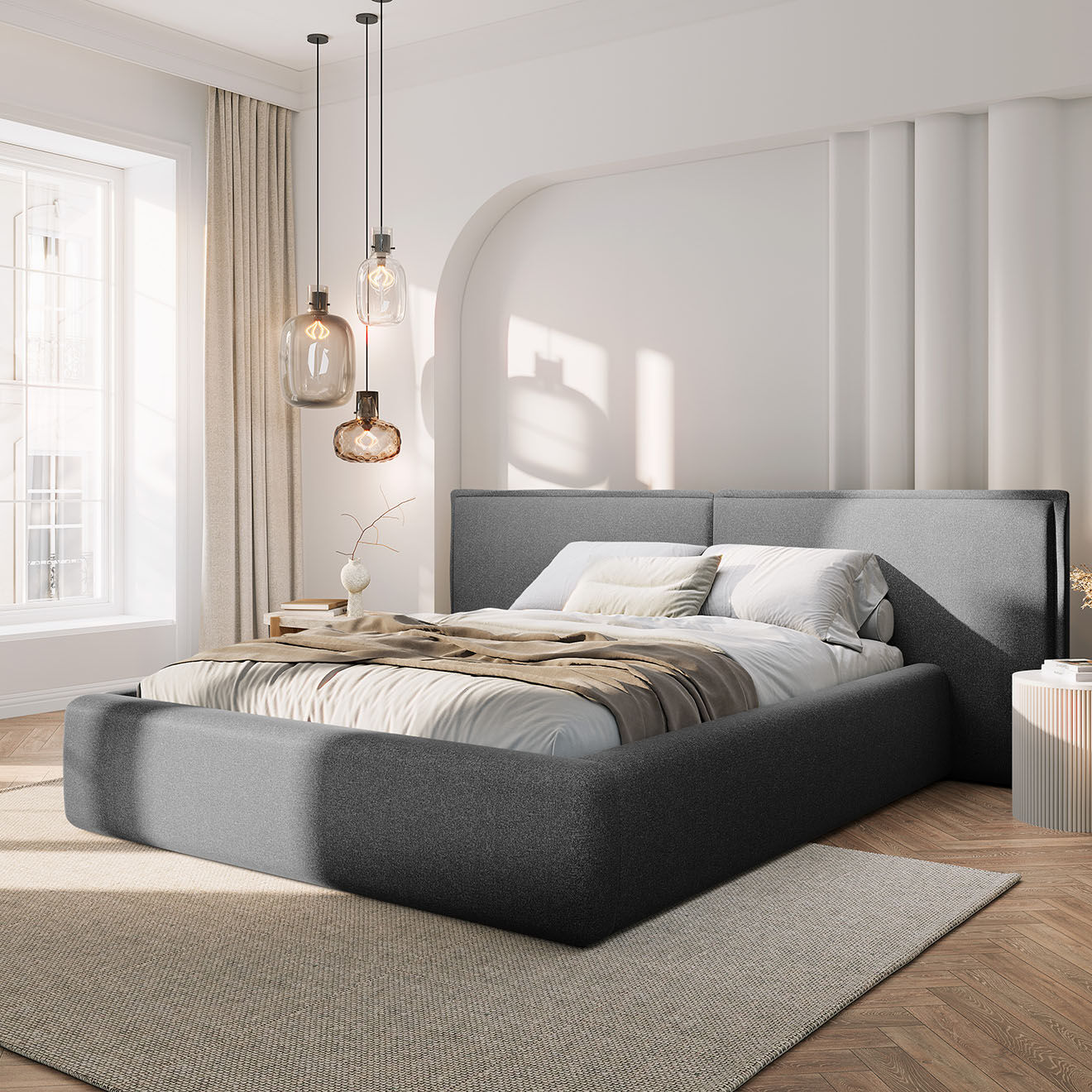 Maison Héritage Lit avec coffre de rangement Tena gris foncé - 230x250x100 cm