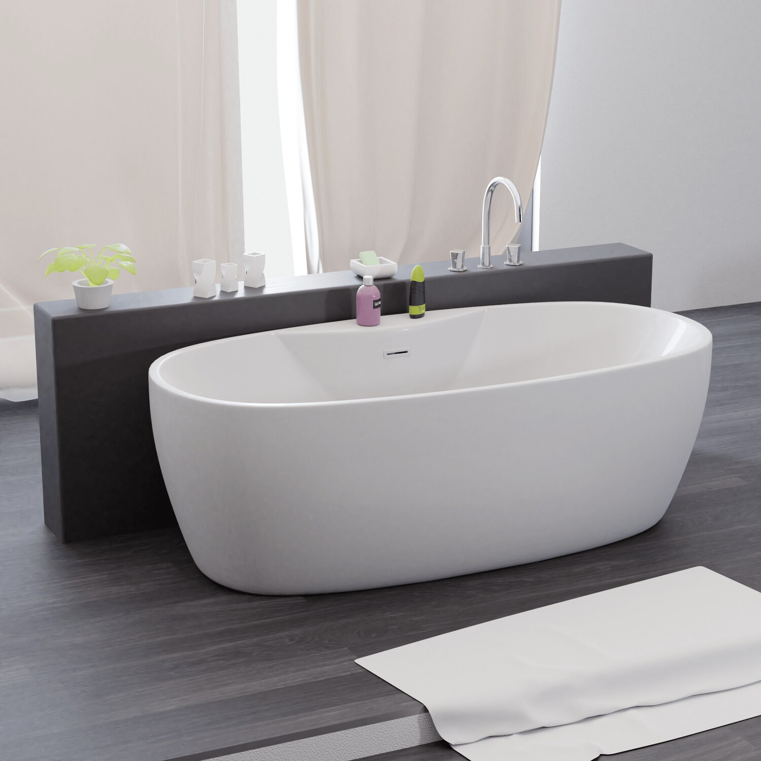 TroniTechnik® Freistehende Badewanne ANAFI Maße ca. 170 x 80 x 58cm Wanne - Füllmenge 195 Liter, aus Acryl mit Siphon