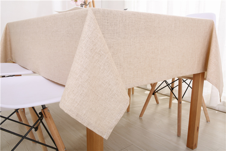 (130x220cm) Leinen-Baumwoll Tischdecke Esszimmer Home Deko Wasserabweisendes Tisch Tuch Uni Design - Beige