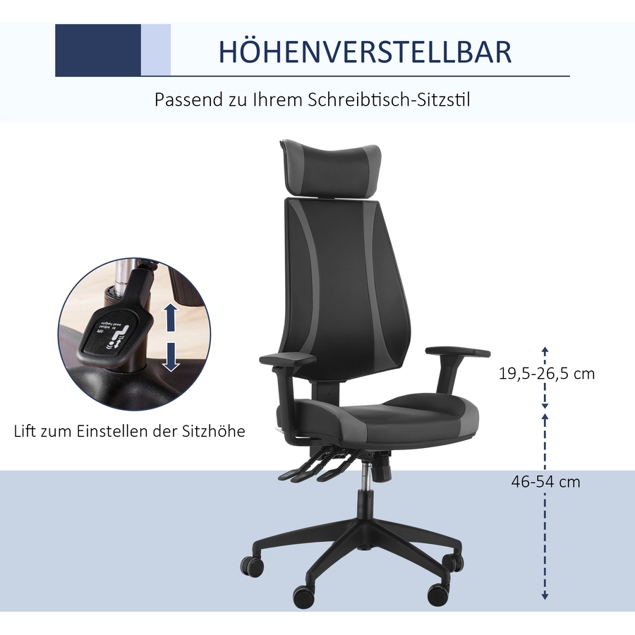 HOMCOM Bürostuhl dicke Polsterung, ergonomisch geformt, gemütliche polsterung Schwarz