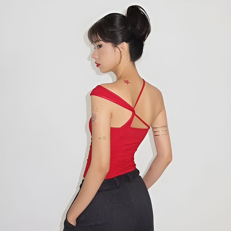 Sugarcoat - Slim-fit tanktop met gekruiste bandjes en effen kleur