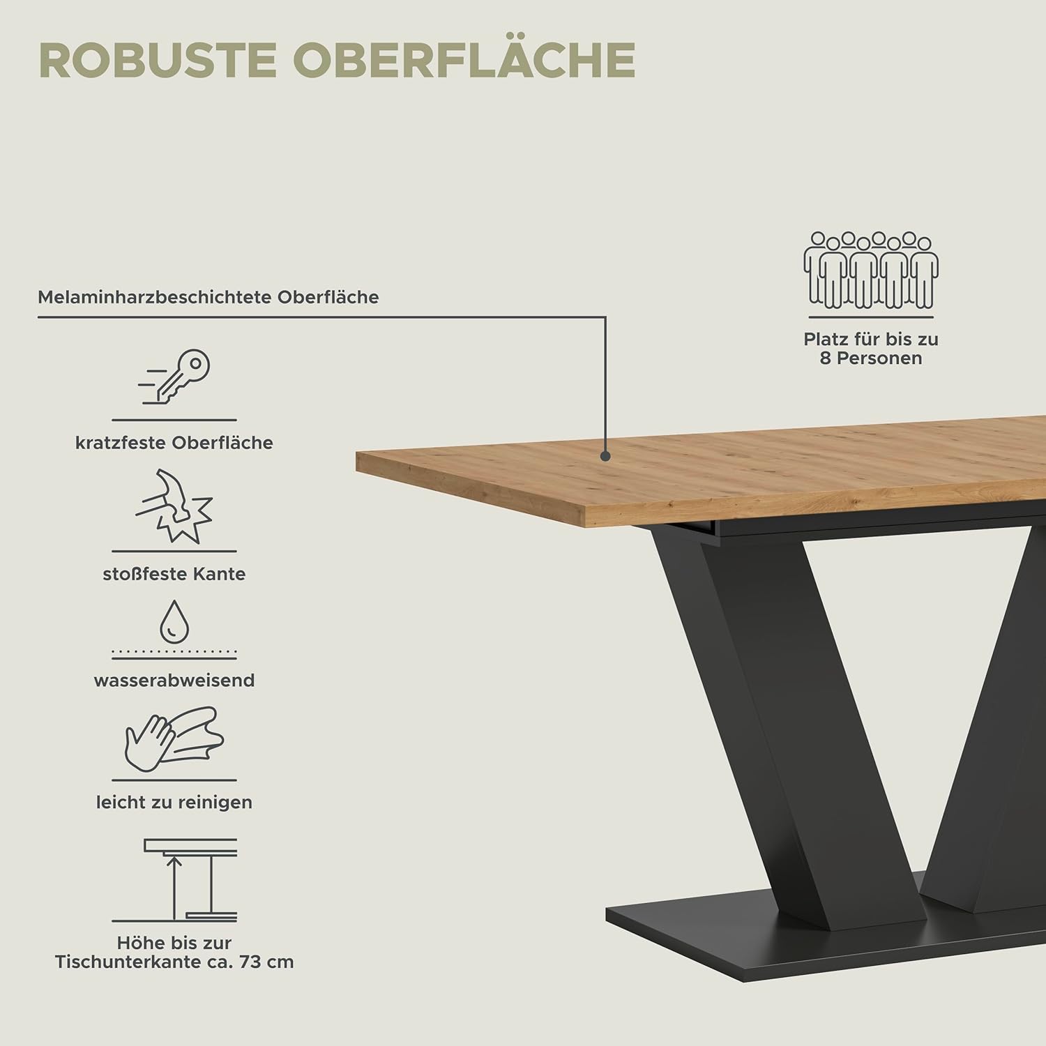 xonox.home - Esstisch Motion 150-190x76x90 cm in Artisan Eiche Nb mit V-Gestell in grau Nb - Esstisch Esszimmertisch Tisch Esszimmer - modern und funktional