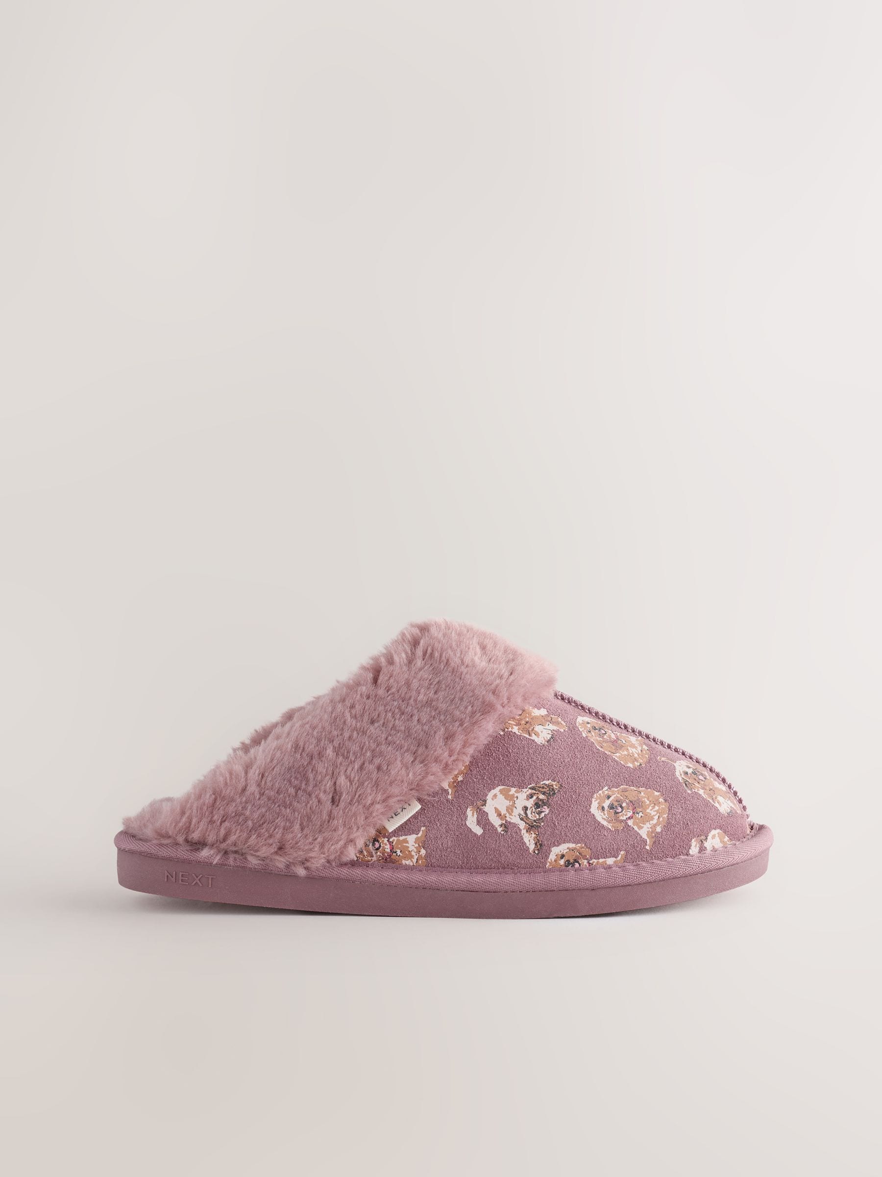 Roze - Suede Mule Charlie Cockapoo Faux Fur Slippers