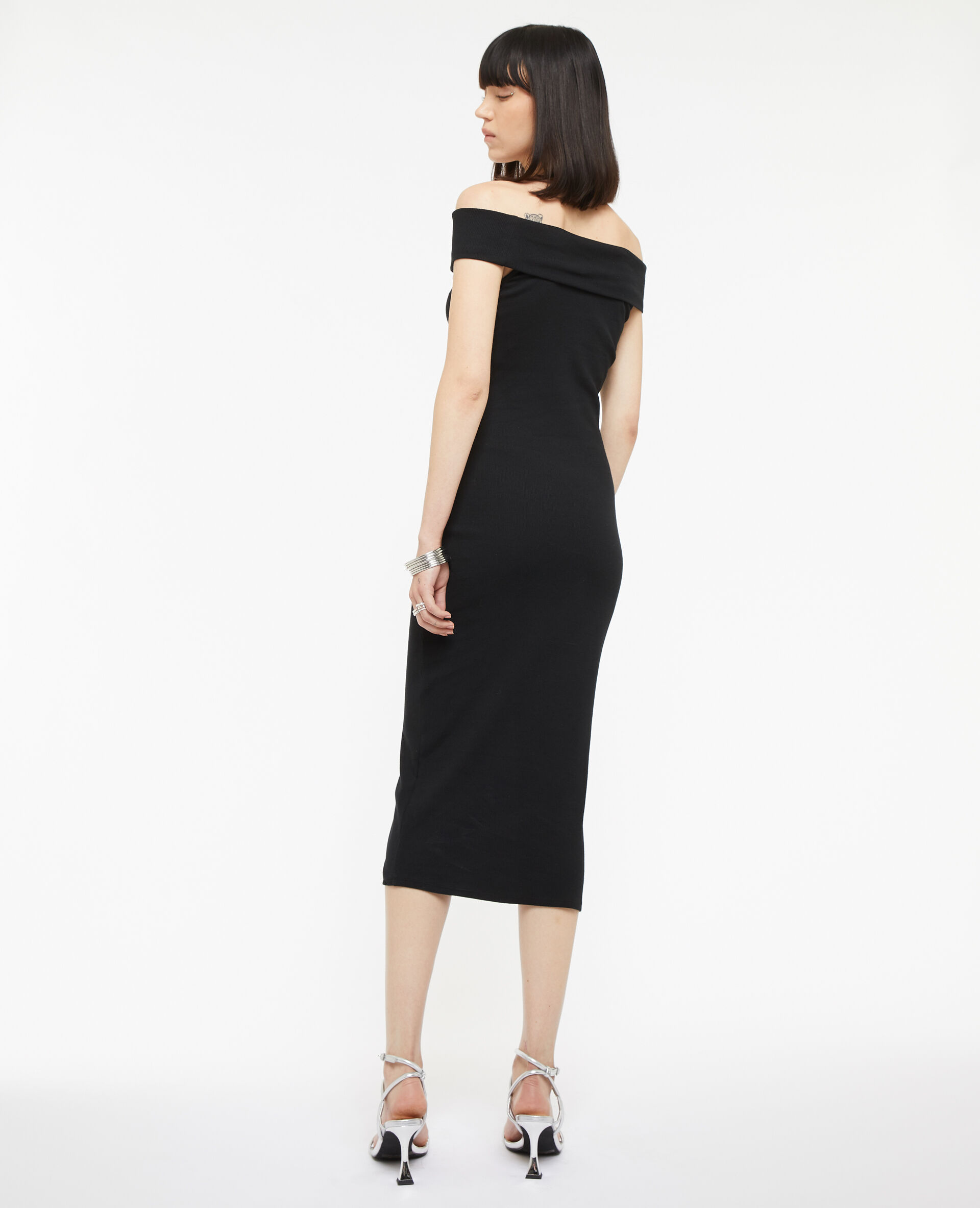 Robe midi encolure Bardot - Noir