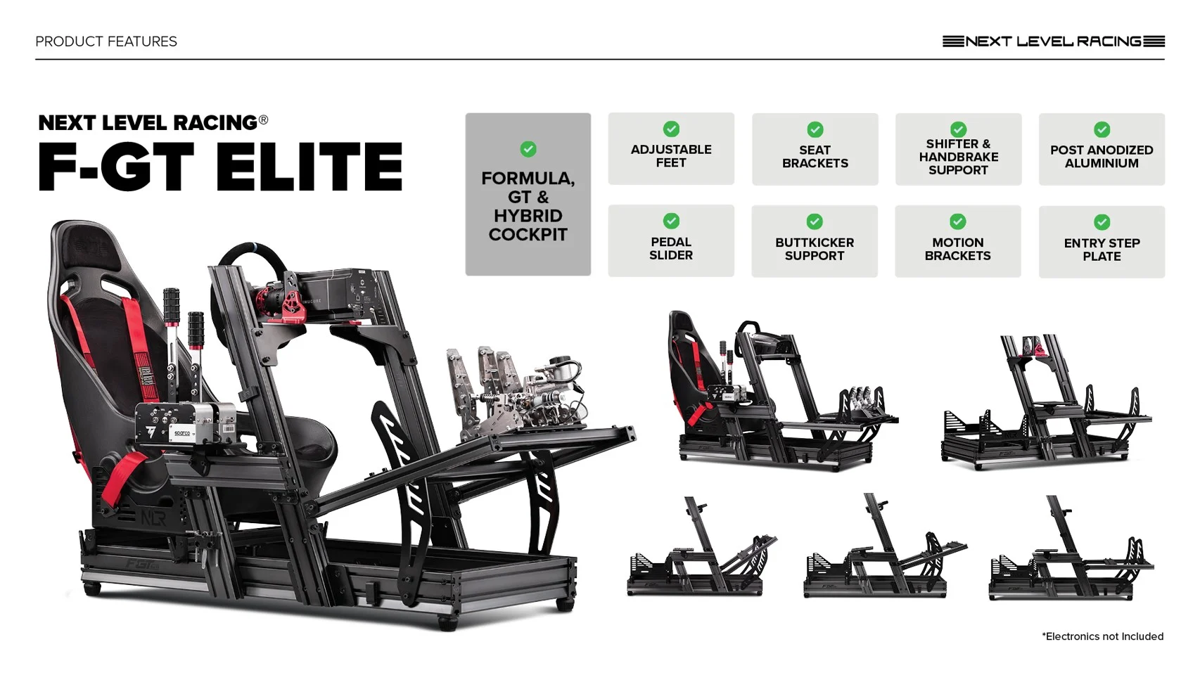 Next Level Racing - F-GT Elite Formula and GT Aluminium Profile Simulator Cockpit iRacing Edition - S