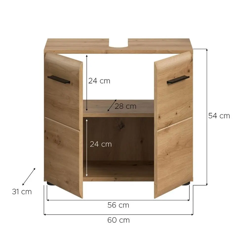 Hioshop Ice wastafel 2 deuren eiken decor