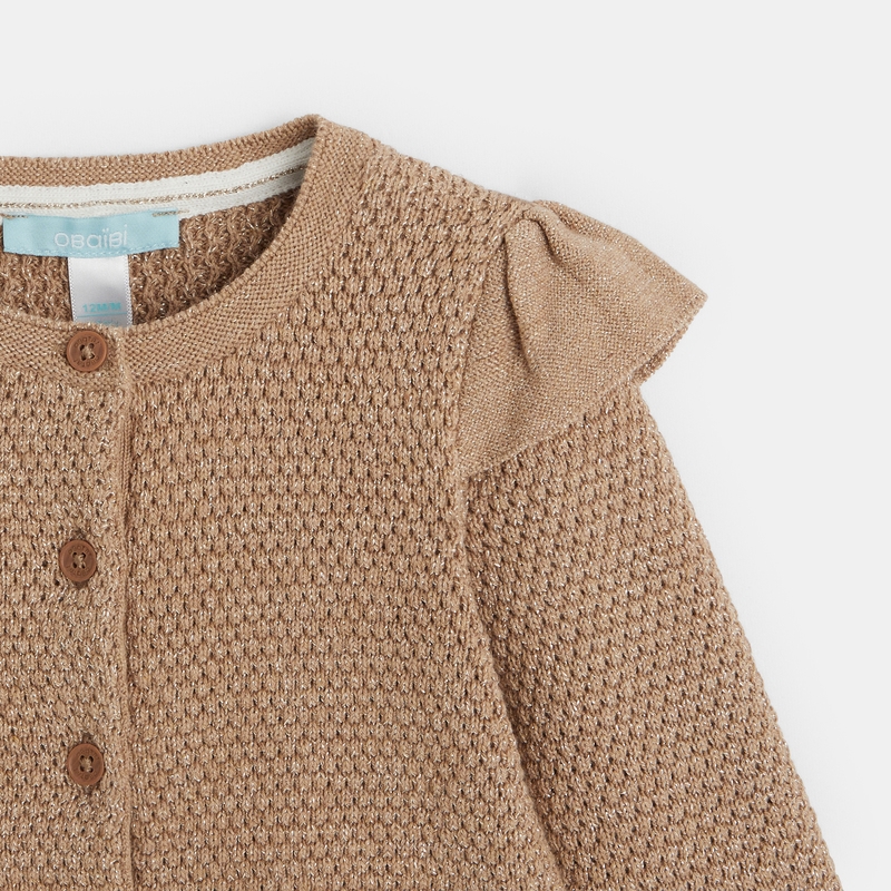 Gilet maille fantaisie irisée à volants beige bébé fille