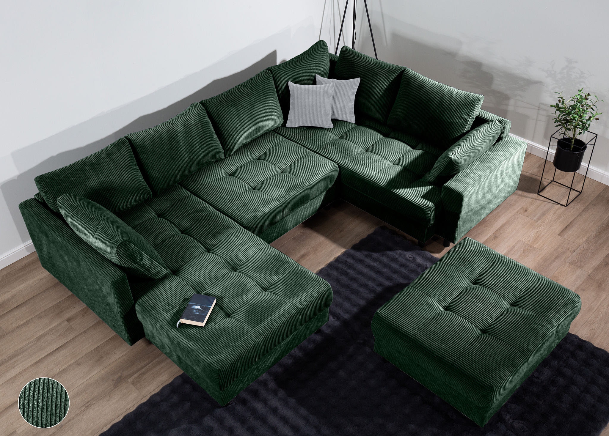 COLLECTION AB Wohnlandschaft »Toni U-Form mit Armlehne« inkl. Hocker und Zierkissen in abgesetzter Farbe, mit Bonnelfederkern