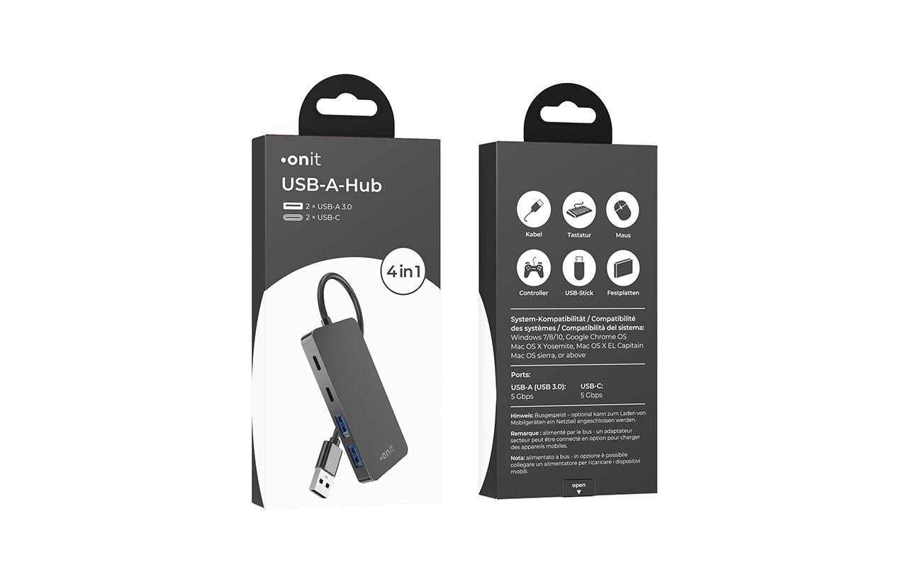 USB-A-Hub 2A2CLeichter und kompakter Hub mit 2 USB-A- und 2 USB-C-Ports