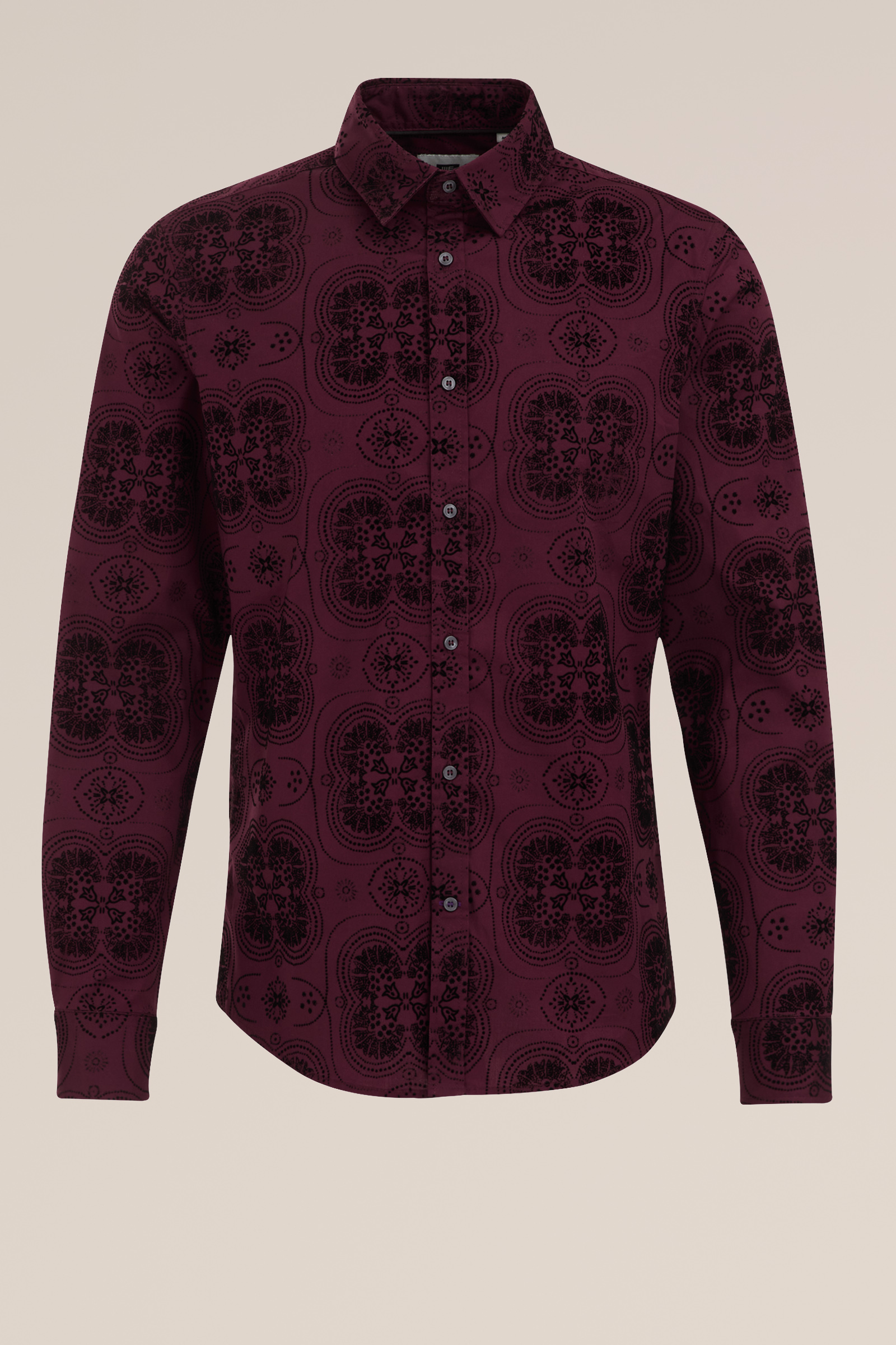 fit overhemd met velvet dessin WE Fashion Bordeauxrood