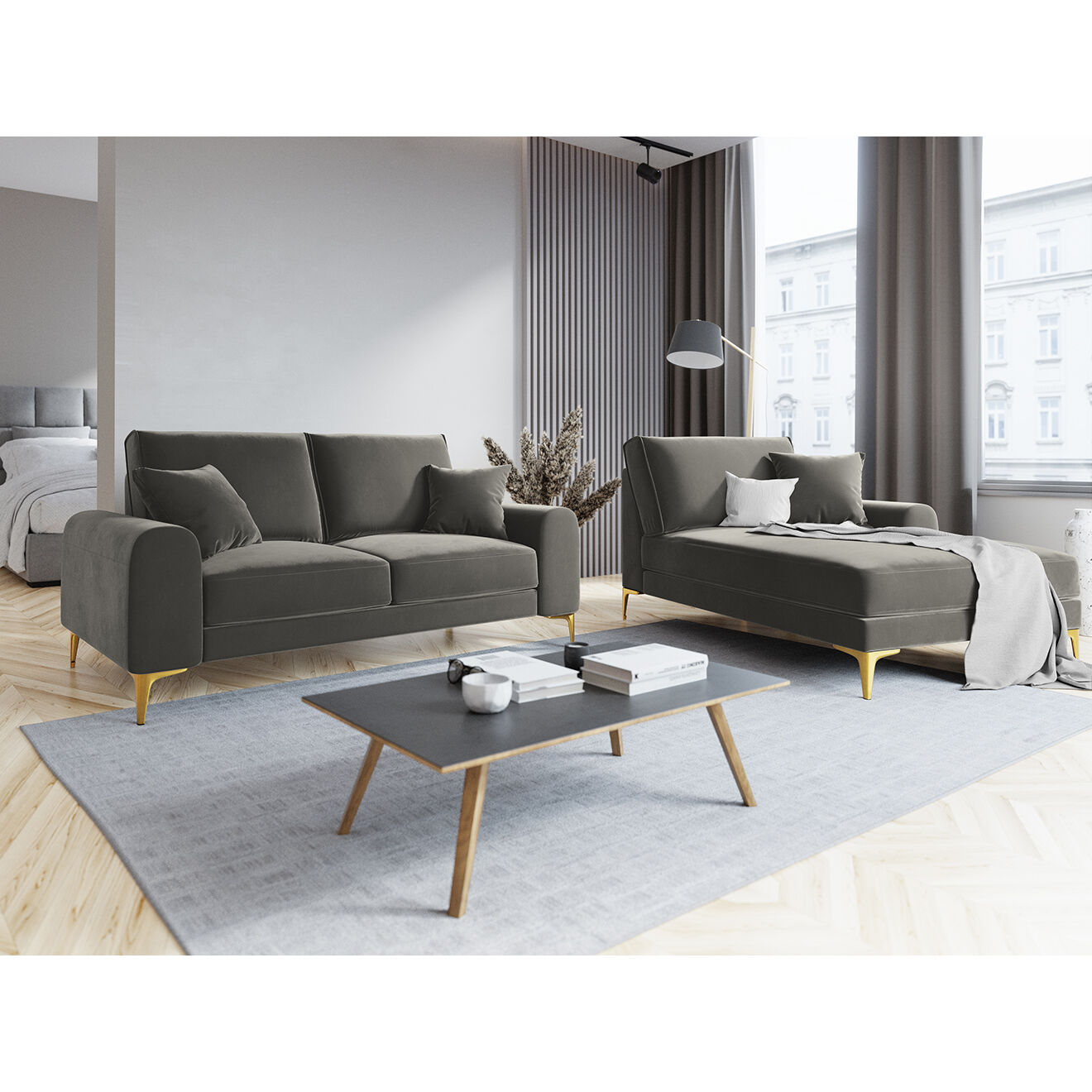 Mazzini Sofas Canapé 2 places velours madara gris - 172x102x90 cm