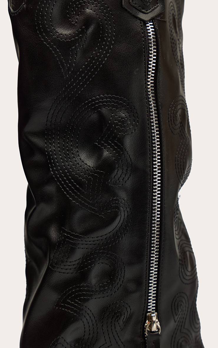 Noir Botte Haute À Talon En Synthétiquecuir Avec Fermeture Éclair Et Revers Rabattable