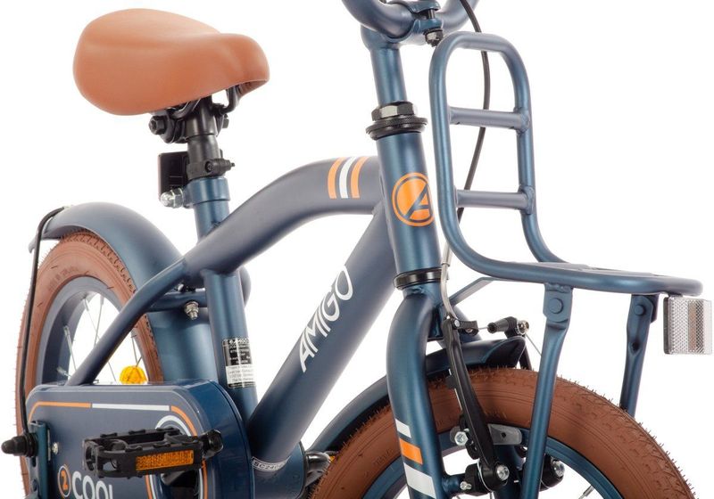 AMIGO - 2Cool 2.0 - Kinderfiets - Bold Navy - Bruine Details - 14 Inch