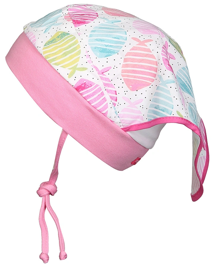 Kopftuchmütze FISCHE in weiß/rosa