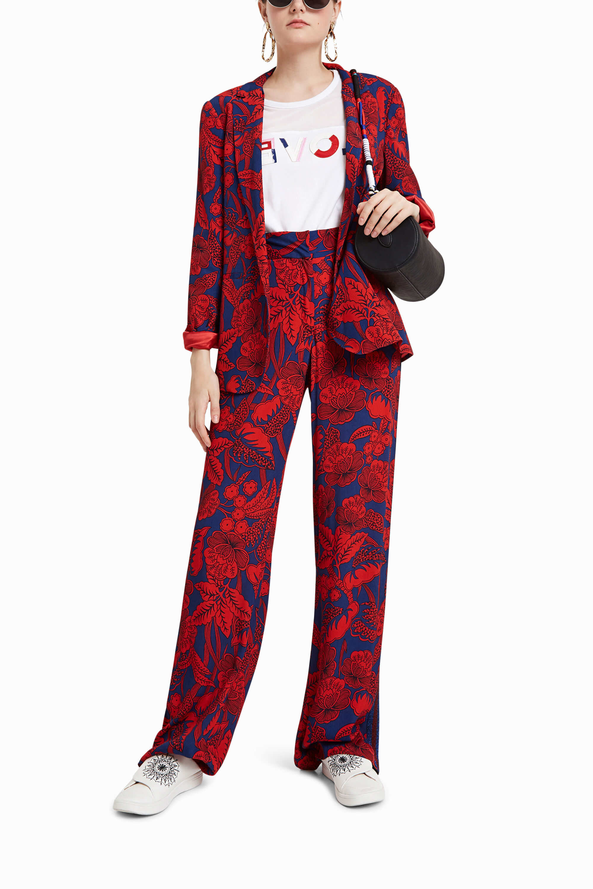 Veste de tailleur fleurie bordeaux