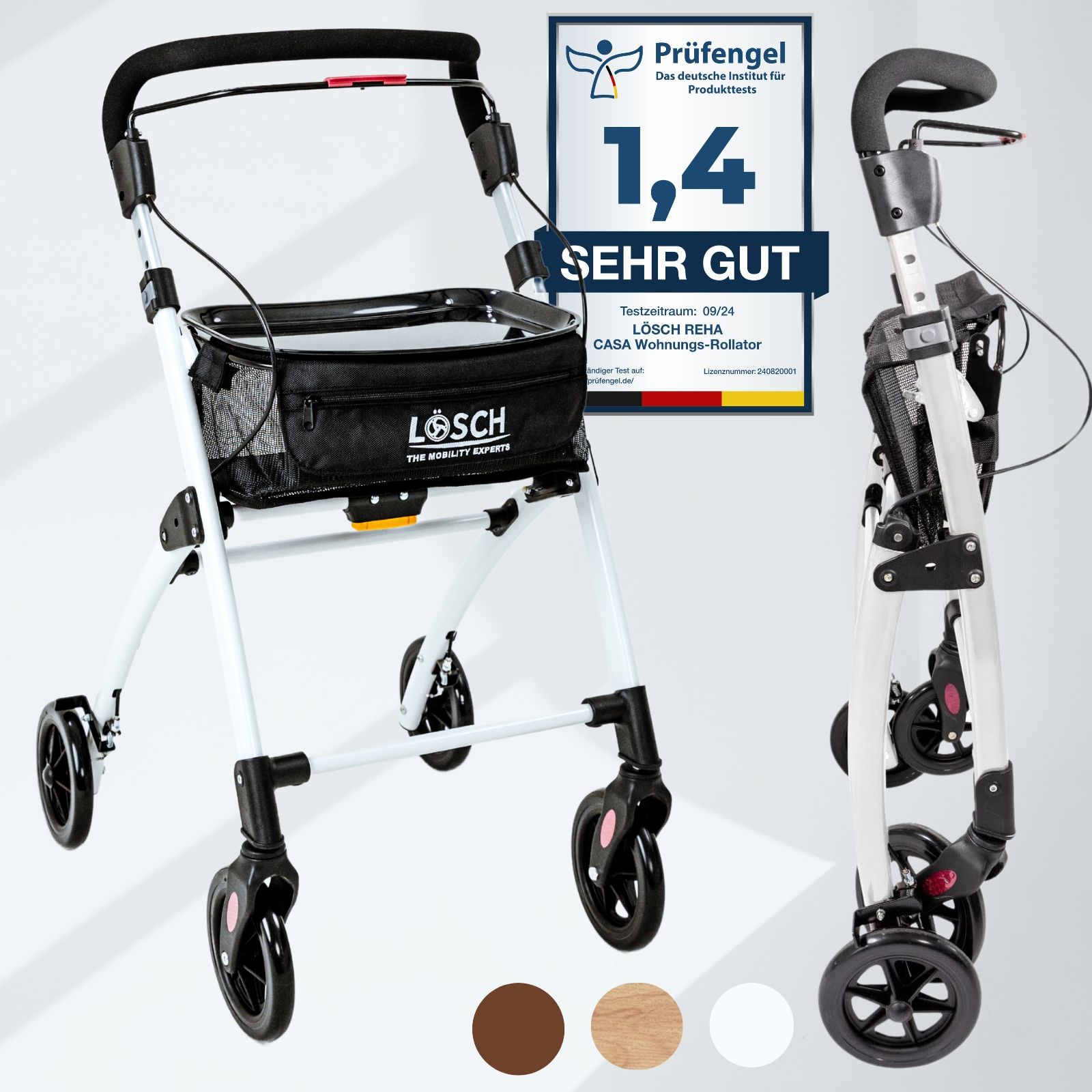 Casa Soft Rollator schmal für Wohnung & Innenbereich Weiß