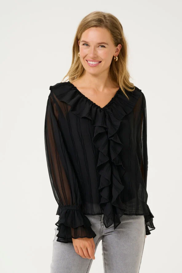 Cream CRSadia Flounce Blouse Pitch black
