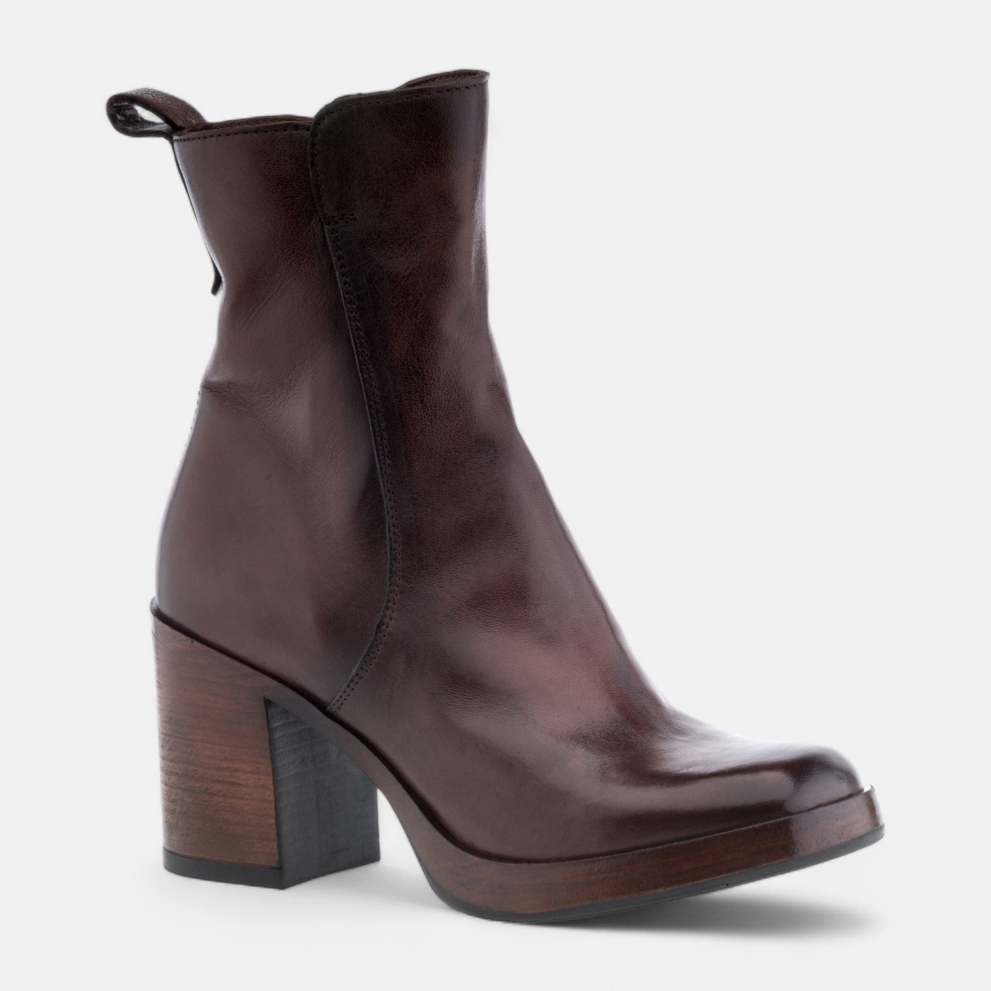 Bottines à talon Femme en cuir cognac