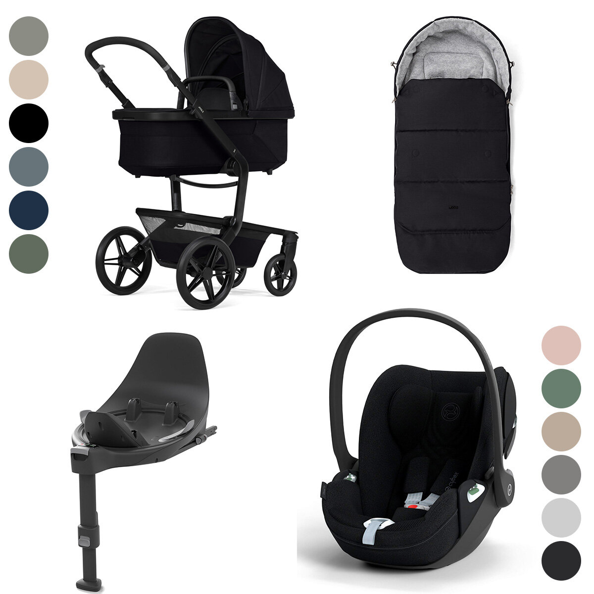 Joolz Day 5 Kinderwagen Set 4 in 1 inkl. Fußsack, Cybex Base T und Cybex Cloud T i-Size Babyschale
