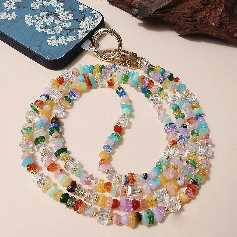 (120cm) Universal Necklace Handykette Umhängeband für Schutzhülle mit Glitzersteinen   1x Einlage - Bunt / Transparent
