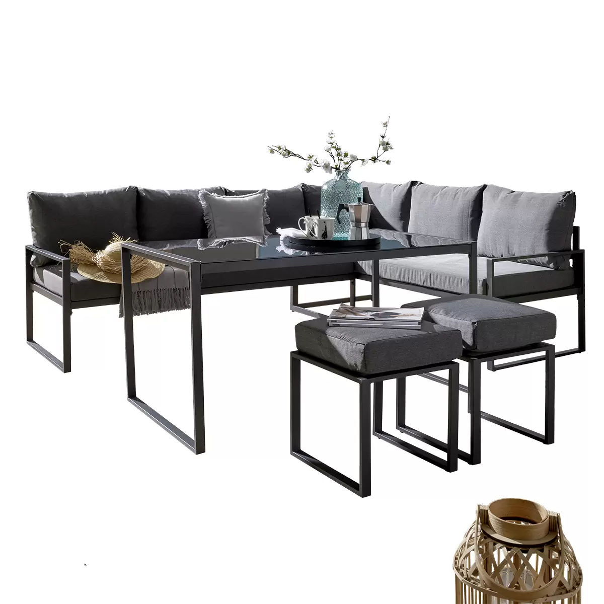 Beldano Loungegarnitur Lima 4-teilig rechts Grau