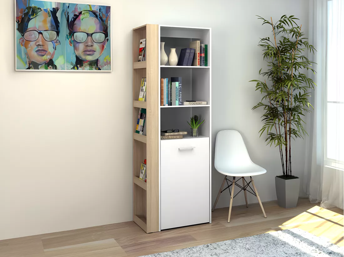 Bureau bibliothèque modulable - 10 niches - Coloris : Naturel et blanc - TUPELIO