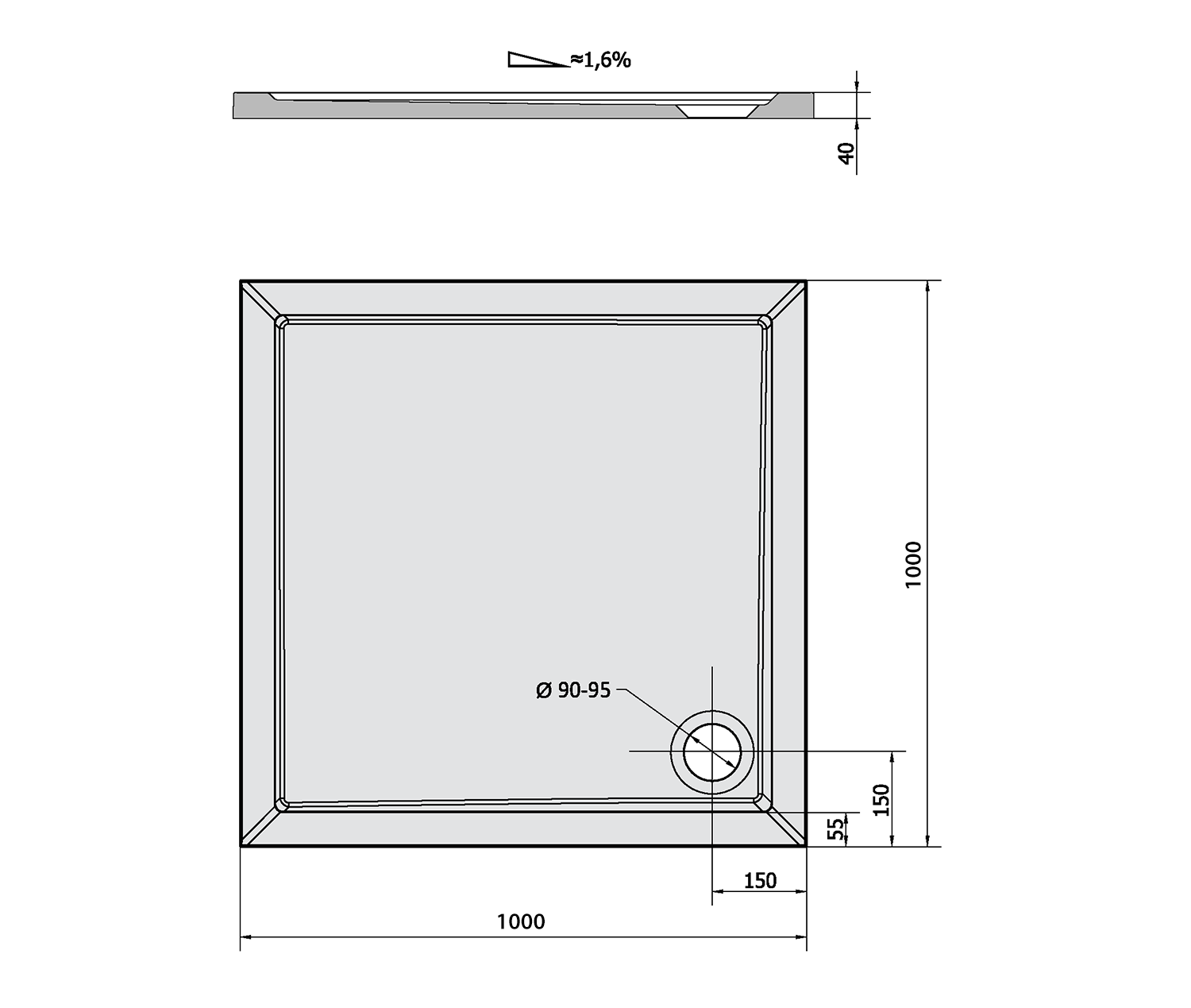 Polysan Aura vierkante douchebak 100x100x4cm wit