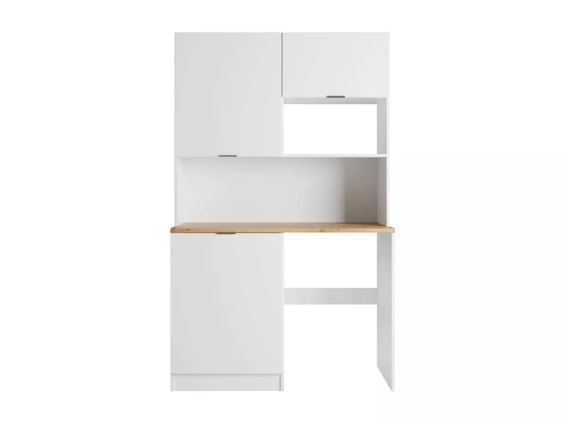 Meuble multifonction kitchenette et buanderie - Avec plan de travail 120 cm - Blanc et naturel - CARMEO