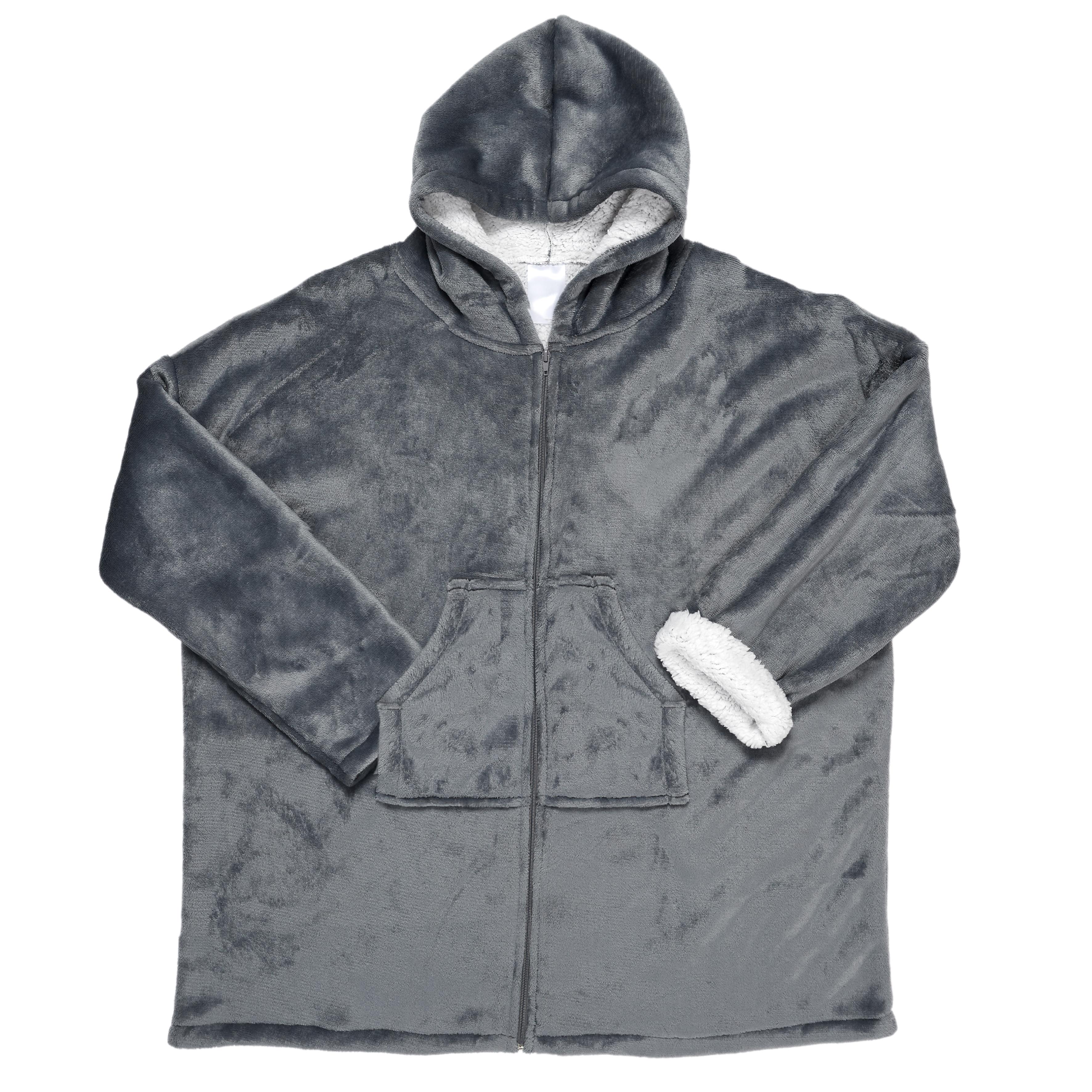 SWEAT CAPUCHE FERMETURE INTERIEUR SHERPA GRIS