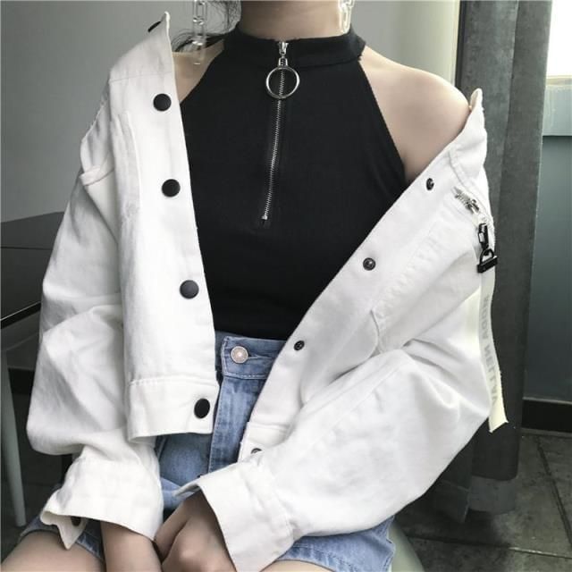 Strawolf - Halter cropped trui met halve rits