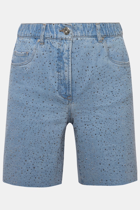 Jeans-Shorts, Wide Legs, High Waist, Ziersteinchen, Destroy-Effekte, 5-Pocket, Elastikbund,