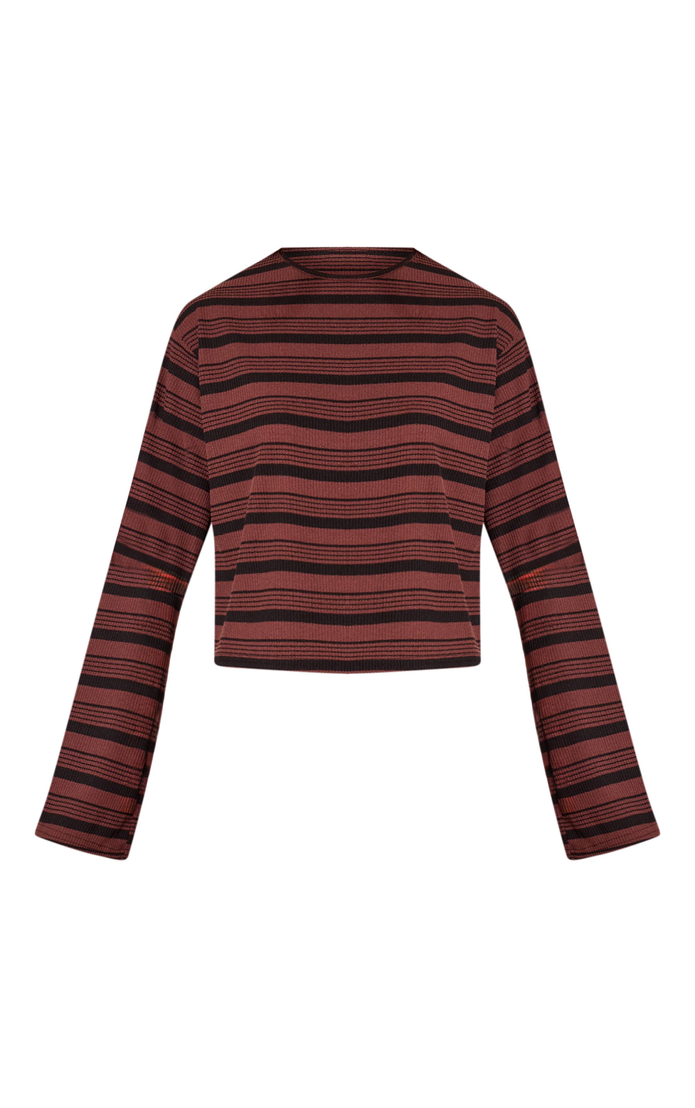 Marron Foncé Haut Polo Oversize Ultra Doux À Rayures