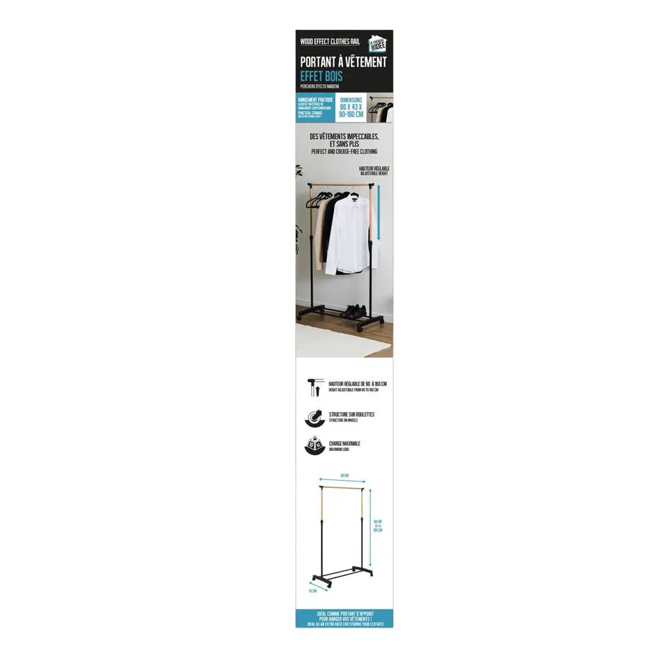 Home Deco Factory kledingrek - verstelbaar - zwart - 160 cm