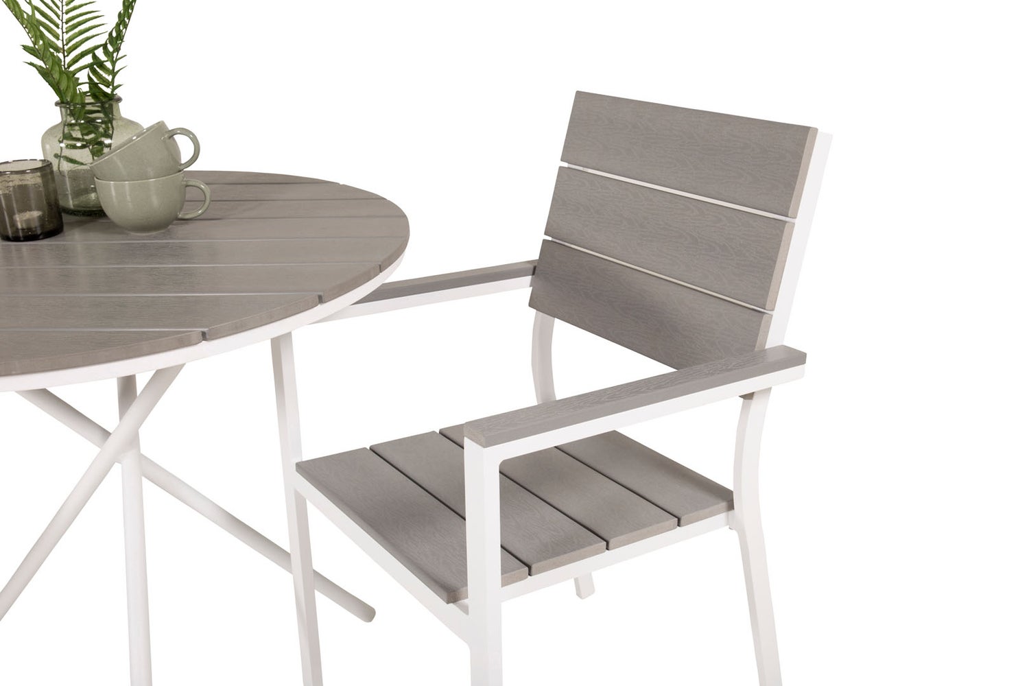 Parma tuinset: tafel Ø90cm en 2 stoelen, Levels design, wit, grijs, crème. 90 x 90 x 74 cm