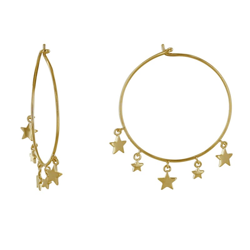 Boucles d'Oreilles Plaqué Or Créoles Breloques Petites Étoiles